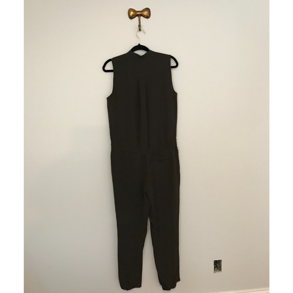 Vince Women's Sleeveless Olive Green Drawstring Waist Jumpsuit - Size 10 - Picture 3 of 12